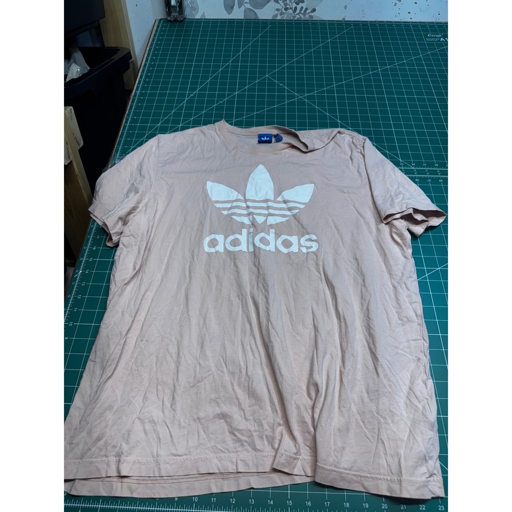 Adidas Originals Trefoil Logo T-Shirt Peach Pink White Graphic Tee Womens 2XL